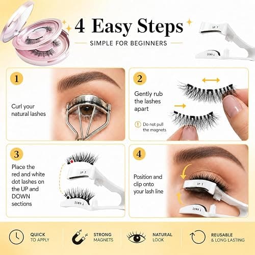 Magnetic-Eyelashes with Applicator, 2 Pairs Reusable Magnetic Lashes Natural Look, No Glue Needed Eyelashes Magnetic, Lightweight False Eyelashes for Everyday Makeup, Travel & Parties thumbnail 4