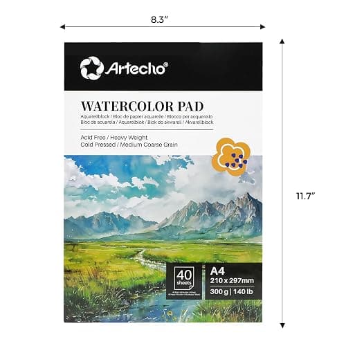 Artecho Watercolour Paper A4 Pad 40 Sheets with Watercolour Brush and Pencil, Water Colour Paper 300gsm, Art Paper Pad, Watercolour Sketchbook for Painting, Drawing, Sketching and Mixed Media thumbnail 2
