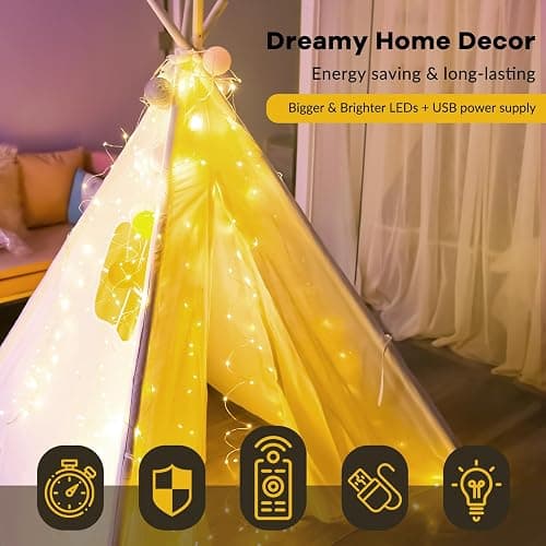 HXWEIYE 300LED Fairy Curtain Lights, 9.8x9.8Ft Warm White USB Plug in 8 Modes Christmas String Hanging Lights with Remote for Bedroom, Indoor, Outdoor, Weddings, Party - Warm White - 300L-Silver Copper Wire thumbnail 5