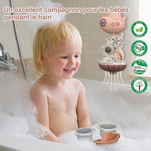 Jouets de Bain pour Bebe, Jouet Bain Bebe 18mois +, Jeux de Bain Bébé Enfant 2 3 Ans, Jouets d'Éveil Cadeau Bebe pour Garçons et Filles avec Mignons Engrenages et Tasses d'animaux Marins thumbnail 5