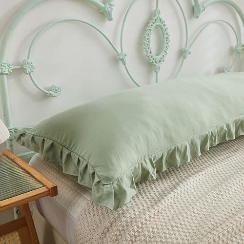 Sage Green Body Pillow Cover 20x54inches Long Pillowcase Ruffled Pillowcases Shabby Chic Ruffled Fringe Decor Body Ruffled Pillow Sham Cute Pillowcase (1 Body, Sea Green) thumbnail 5