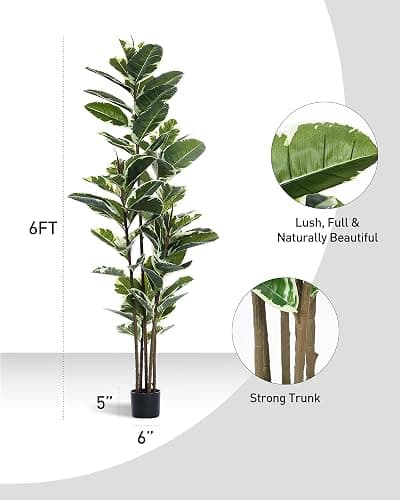 FLOWORLD Artificial Rubber Tree Plant 6ft Tall Faux Ficus Tree Potted Fake Tropical Plants Decorative House Plants Large Floor Artificial Trees for Home Office Decor, Without The Pot thumbnail 6