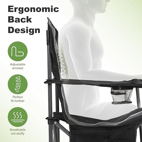 LET'S CAMP Oversized Outdoor Folding Camping Chair, 2 Pack Heavy Duty Arm Chairs with Cup Holder and Storage Bag, 350 LBS Weight Capacity, Grey thumbnail 5