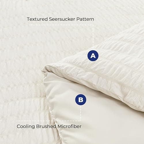 HYMOKEGE Ivory Queen Comforter Set, Seersucker Bed in a Bag Queen 7 Pieces, All Season Luxury Bedding Set with Comforters, Sheets, Pillowcases & Shams thumbnail 4