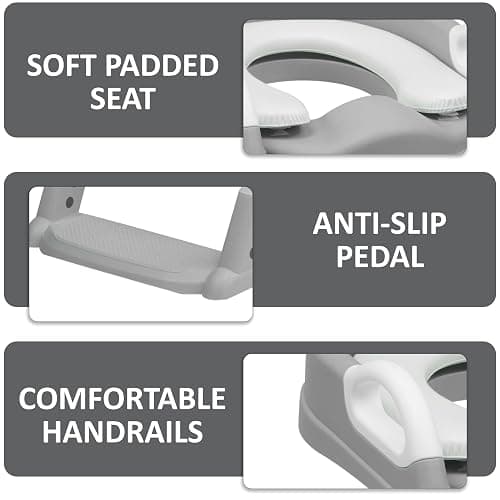 Crystals Portable Toddler Potty Training Seat with Step-Foldable Child Toilet Seat for Boys & Girls, Comfortable Potty with Ladder, Anti-Slip Design for Kids Toilet Training, Easy Step-Up (Grey) thumbnail 5