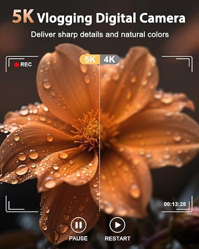 5K Digital Camera for Photography with 6X Optical Zoom, Autofocus 96MP Vlogging Camera for YouTube Video with Dual-Lens, Compact Point and Shoot Travel Cameras for Beginners with 64GB Card & Flash thumbnail 2