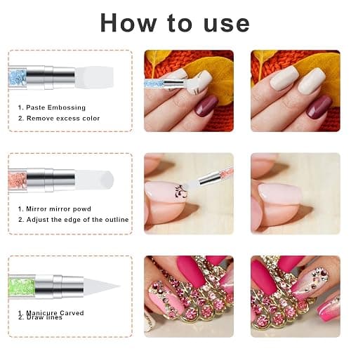 5 Pcs Nail Art Sculpture Pen Dual Tipped Silicone Nail Tools Nail Art Acrylic Pen Silicone Brushes for Resin Nail Art Tools for Design Nail Foil Carving Drawing Effect Shaping Drawing thumbnail 6