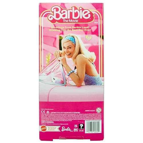 Barbie The Movie Doll, Margot Robbie as Barbie, Collectible Doll Wearing Pink and White Gingham Dress with Daisy Chain Necklace thumbnail 7