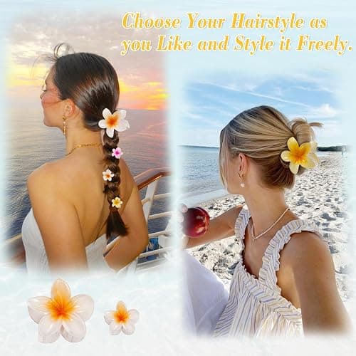 6 Pcs Hawaiian Flower Hair Clips for Women Girls, Plumeria Claw Clips for Thick/Thin Hair, Strong Hold Summer Beach Cute Hair Accessories Tropical Decorative, Large & Small thumbnail 5