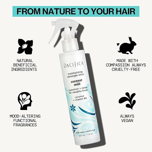 Pacifica Coconut Milk Hair Detangler Spray - Leave In Conditioner Spray, Detangling Elixir Suitable for All Types, Fine and Curly Hair Products, Smoothing, Moisturizing, and Anti-Frizz - 207 mL thumbnail 7