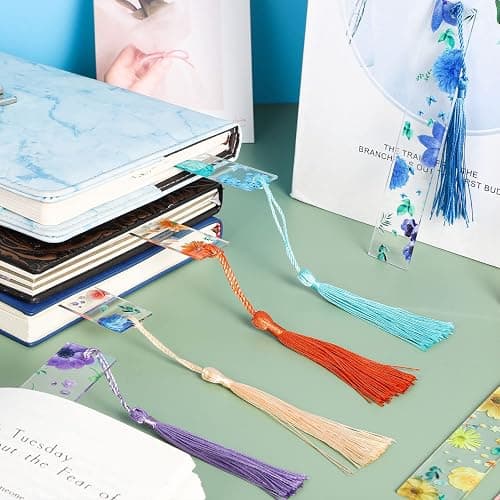 10Pcs Flower Resin Bookmark Transparent Floral Bookmarks for Women Cute Bookmarks Flower Page Marker with Tassels, Gifts for Book Lovers, Women, Kids thumbnail 7