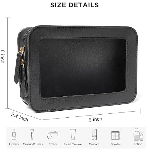 LETGO Clear Makeup Bags, TSA Approved Toiletry Bag with Zipper, Clear Makeup Organizer Fit Carry-on Travel Car Accessories Essentials,Portable Travel Small Pouch for Women Men (Black) - 0-Black thumbnail 3