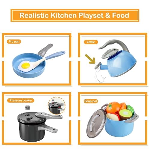 Zero Zoo 105Pcs Kids Kitchen Toy Accessories, Toddler Pretend BBQ Camping Cooking Playset, Play Pots, Pans, Utensils Cookware Toys, Play Food Set, Vegetables, Learning Gift for Girls Boys thumbnail 5
