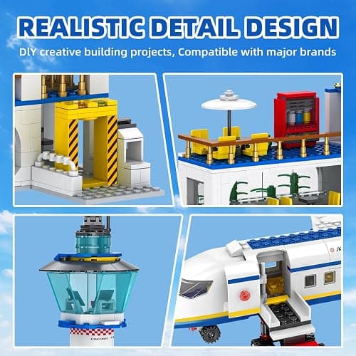 WinGift 880 Pcs City Airport Passenger Terminal Building Set, 6 IN 1 Airplane Building Blocks Toy, STEM Aircraft Bricks with Shuttle Bus,Luggage Cart,Planes Model Toys Gifts for Adults Boys Ages 6-12+ thumbnail 6