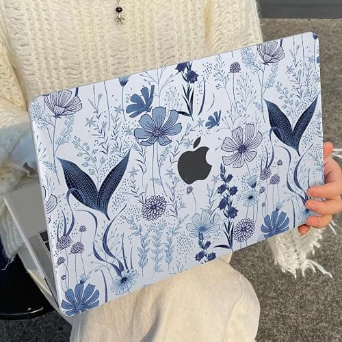 LCMOCICO Compatible with MacBook Air 13 inch Case M5 2026 2025-2022 A3449 M4 A3240 M3 A3113 M2 A2681, Plastic Hard Shell Cover for MacBook Air 13.6 inch M5 Case+Keyboard Skin, Navy Blue Wild Flowers thumbnail 6