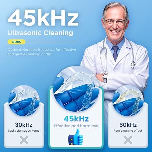 Dental Ultrasonic Retainer Cleaner Machine: 45kHz Dental Cleaning Pod with Digital Timer & 200ML, Cleaning for Dentures, Mouth Guards, Aligners, Night Guards, Braces, Toothbrush Heads & Jewelry, White thumbnail 3