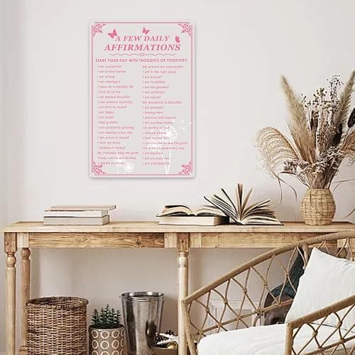 A Few Daily Affirmations Wall Art for Teen Girls - 12x8 Inch Metal Aluminum Sign, Motivational Wall Decor, Inspirational Gifts for Women, Pink Bedroom Decor thumbnail 4