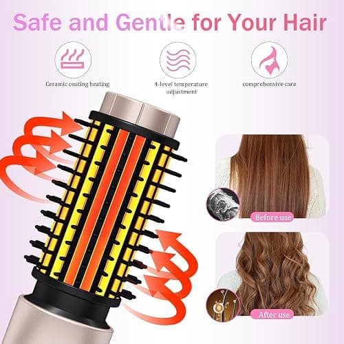 Cordless Hair Curling Iron Brush, Travel Curl Brush, 3-in-1 Portable Curling Iron Cordless, Plasma Thermal Hair Brush, 7000mAh USB Rechargeable Curlings Wand, Mini Hot Curlings Brush-Blush Pink thumbnail 2