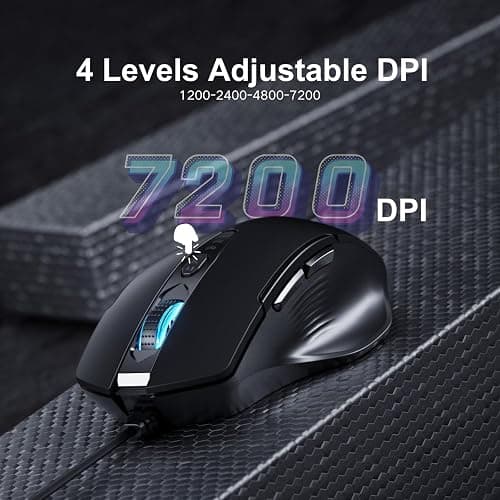 Uineer Wired Mouse, USB Mouse Wired with 6 Buttons Ergonomic Design,1.5M USB Cable Computer mice 7200DPI Optical Mice for PC Laptop, Matte Black thumbnail 5