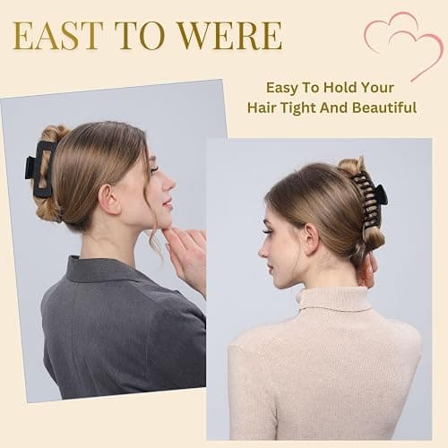 Black Hair Clips for Women -8 Pack 4.3 Inch Large Matte Banana Claw Clips for Women Thin Thick Curly Hair, Big Strong Hold jaw thumbnail 3