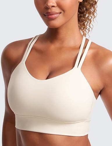 CRZ YOGA Softness Mold Butterluxe Strappy Longline Sports Bras for Women - Double Spaghetti Strap Workout Yoga Crop Top thumbnail 5