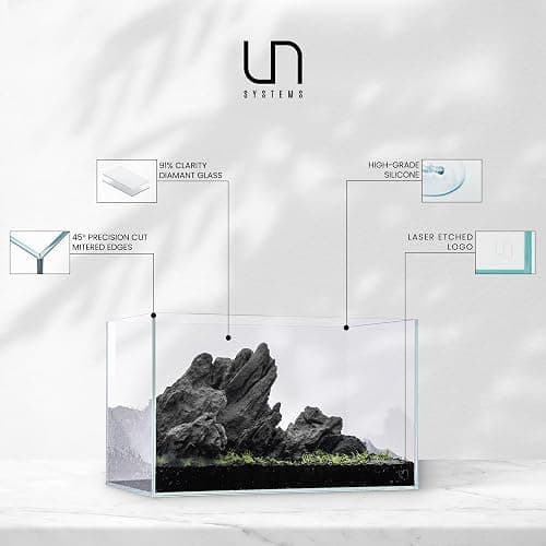 UNS Ultra Clear Rimless Tank - 11.8GAL | 45L - 35.43x7.87x9.84 | 90x20x25 CM, 6mm Glass Thickness, Leveling Mat Included - Low Iron, High Clarity Fish Tank w/ 45° Mitered Edge - [90B] thumbnail 3