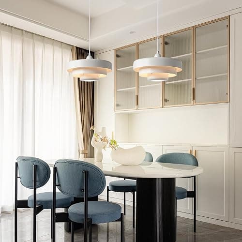 DoungRos Hanging Lamp Plug in White Pendant Light Fixtures Mid Century Modern Pendant Lamp Nordic Style Pendant Lighting Metal Shade for Living Room Dining Room Bedroom Kitchen Island thumbnail 4