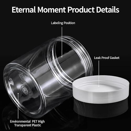 Eternal Moment 48 Pack 8 OZ Plastic Jars Clear Cosmetic Container with Lids | Round Makeup Jar for Lotion, Cream, Ointments, Eye Shadow, Rhinestone, Samples, DIY Travel Storage ( White Lid ） thumbnail 3