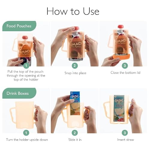 Momcozy Squeeze Pouch Holder for Food Pouches and Drink Boxes, Baby Pouch Holder Allows Baby to Self-feed and Avoid Messes, Baby Food Pouch Holder Handle is Easy to Grip, Comfortable, Green&Orange thumbnail 8