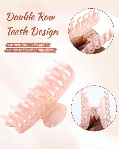 ACECHA Medium Double Row Teeth Claw Clip for Thin Fine Hair, Strong Grip | 3.4-inch, ideal for fine/short hair, glossy finish, non-slip, , 3 pack for daily wear, work, parties, Black & White & Pink thumbnail 2