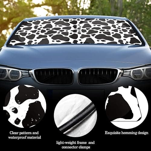 Windshield Sun Shade Foldable Car Front Window Covers for Car Accessories Sun Heat UV Rays Visor Protector Protection for Universal Cars SUV Truck(Cow Print) thumbnail 6