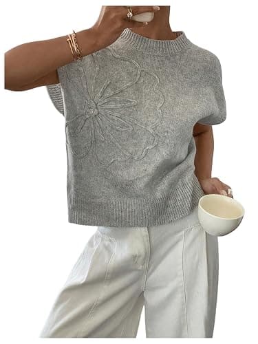 SOLY HUX Women's Short Sleeve Sweater 3D Floral Sweaters Pullover Tank Tops Knit Vest Trendy Fashion Clothing - Image 1