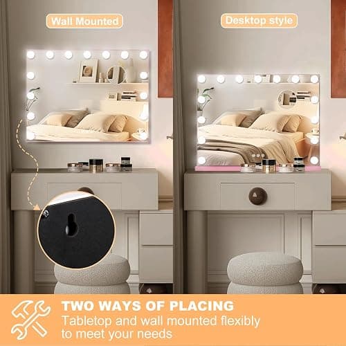 Moonee Vanity Mirror with Lights, Pink Hollywood Lighted Makeup Mirror with 15 Dimmable Bulbs and 10X Magnification, 3 Colors Modes, Aluminum Metal Frame, Light Up Mirror for Tabletop/Wall（23" x 18"） thumbnail 5