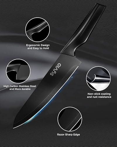 syvio Block Knife Set, 15 Pcs Kitchen Knife Set with Block and Sharpener, with Heavy Poultry Shears and 6pcs Serrated Steak Knives Razor-Sharp, Stainless Steel, Lightweight, Anti-Slip Handle thumbnail 5