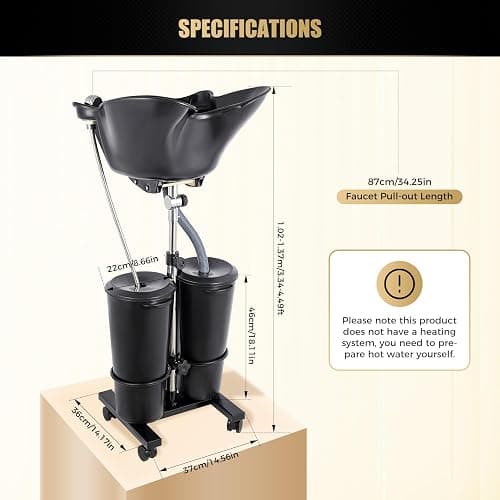 Portable Shampoo Bowl with Electric Pump and 2 Buckets, Hair Washing Station for Home & Barber Use, Mobile Hair Washing Sink, Height Adjustable, Black thumbnail 6