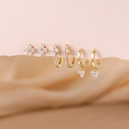 Freekiss 3 Pairs Gold Hoop Earrings Set: Dainty Stud Earrings Trendy Small 14K Gold Plated Hypoallergenic Dangle Cartilage Huggie Hoop Earrings for Women Gold Jewelry for Women Gifts thumbnail 7