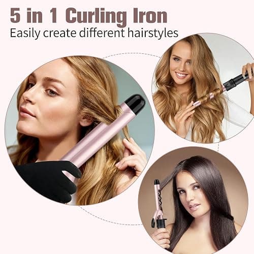 Curling Wand Curling Tongs - New Upgraded 5 in 1 Hair Curler with LCD Display and 5 Interchangeable Ceramic Barrel, Curling Iron Set for Long/Short Hair, with Adjustment Temp/Heat Resistant Glove thumbnail 5