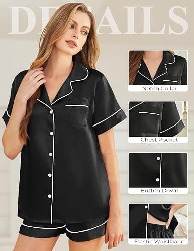 SHEFOTY Silk Pajamas for Women Short Sleeve Sleepwear Soft Button Down Loungewear 2 Piece Satin Pjs Shorts Set S-XXL thumbnail 5