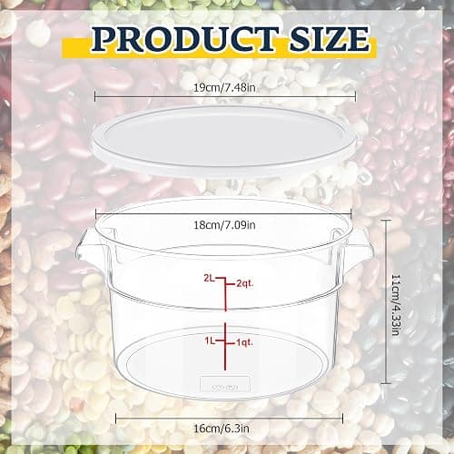 Ziliny 2 Pcs Dough Proofing Bucket with Lid, Round Food Storage Container 2 Qt Dough Bucket Clear Translucent Containers with Red Scale(White) thumbnail 3