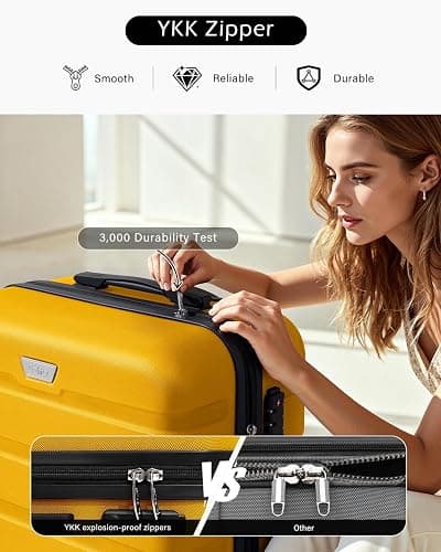 COOLIFE 28 Inch Large Suitcase for Checked Luggage, Business Trip, ABS+PC, Lightweight Hard Shell Luggage with 360°Rubber Spinner Wheels, YKK Zipper, Telescopic Handle, TSA Lock, Lemon Yellow thumbnail 5