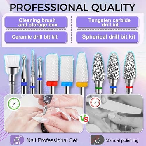 Fantexy 10 Pieces Ceramic Nail Drill Bits, 3/32 Inch | Professional Acrylic Nail Bit Set, Nail File Bits, Electric Manicure Machine, Home Salon Use thumbnail 5