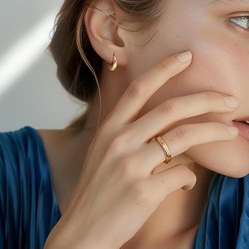 Aidomiya Gold Hoop Earrings for Women 14K Gold Earrings for Women | Chunky Gold Hoop Earrings Small Hypoallergenic Lightweight 14K Gold Hoop Earrings Gold Huggie Hoops Earrings 13/18/22mm thumbnail 3