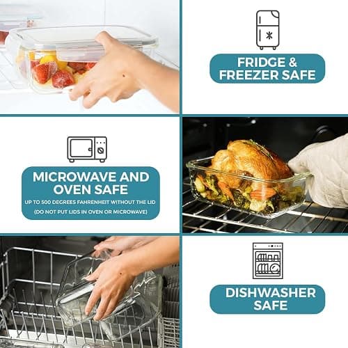 Razab 35 Pc Set Glass Food Storage Containers with Lids - Meal Prep Airtight Bento Boxes BPA-Free 100% Leak Proof (15 lids,15 glass & 5 Plastic Sauce/Dip Containers) thumbnail 6