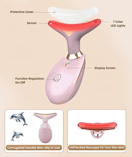 ELISHINE 7 Color Face and Neck Massager Light Therapy, Red Light Based Facial Massager for Skin Care, Firming, Smoothing (Pink) thumbnail 5