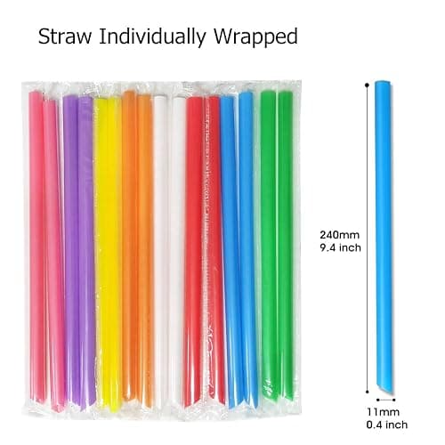 MYJIE 100 Pcs Jumbo Smoothie Straws Boba Straws,Individually Wrapped Multi Colors Disposable Plastic Large Wide-mouthed Milkshake Bubble Tea Drinking Straw(0.43" Diameter and 9.45" long) thumbnail 3