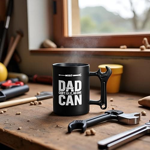 LOZACHE Novelty Coffee Mug with Wrench Handle for Dad, Funny Birthday Gifts from Daughter Son for Father, Papa, Daddy - Christmas, Father's Day Gift Idea - If Dad Can't Fix It NO One Can Cup thumbnail 6