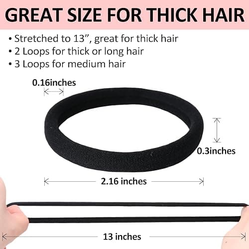 SUTHIA 120Pcs Large Black Nylon Hair Ties for Thick Curly Hair No Damage, Big Soft Cloth Hair Elastic Bands & Seamless Stretchy Fabric Ponytail Holders for Women Girls, Perfect for Updos & Braids thumbnail 2