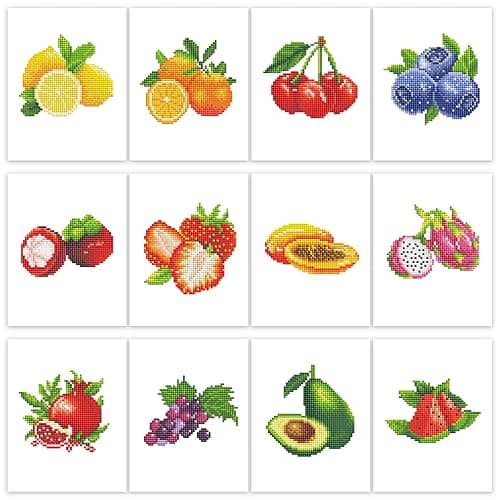 PeakLuv 12 Pcs Small Diamond Art Kits, Fruit Mini Diamond Painting Kits for Adults Beginners, 5D DIY Square Drill Diamond Dots, Quickly Finishable Mini Gem Art for Home Wall Desktop Decor, 6X7in - Image 1