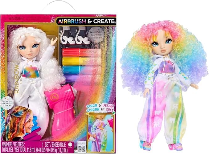 Rainbow High Air Brush & Create DIY Fashion Doll with Airbrush Marker Kit, Washable Rainbow Markers, Long Hair, Green Eyes, Color, Create, Play, Rinse and Repeat. Creative 4-12+ - Image 1