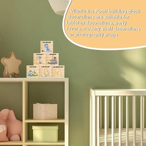 Tillfuru 6 Pcs Inspirational Winnie Nursery Decor for Girls and Boys Wooden The Pooh Decorations Winnie Baby Table Wooden Decorations Winnie Shelf Decor for Bedroom Playroom Gifts 1.6 Inch thumbnail 4